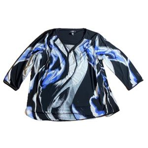 Alfani Black and Blue Swirl Blouse 1X